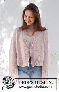 Sweetness Imprint / DROPS 231-27 - Knitted jacket in DROPS Air. The piece is worked bottom up, with lace pattern and picot-edges. Sizes S - XXXL.