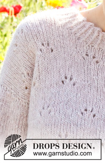 Sweetness Imprint Sweater / DROPS 231-28 - Sweter na drutach, przerabiany od dołu do góry, ściegiem ażurowym, z brzegiem pikotką, z włóczki DROPS Air. Od S do XXXL.