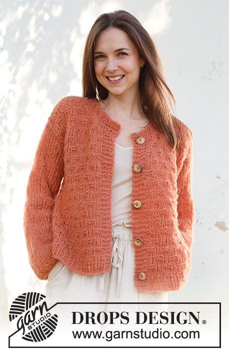 Maggie's Bricks Cardigan / DROPS 231-29 - Knitted jacket in 2 strands DROPS Brushed Alpaca Silk or 1 strand DROPS Wish. The piece is worked bottom up, with pattern and split in the sides. Sizes S - XXXL.