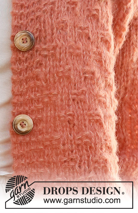 Maggie's Bricks Cardigan / DROPS 231-29 - Knitted jacket in 2 strands DROPS Brushed Alpaca Silk or 1 strand DROPS Wish. The piece is worked bottom up, with pattern and split in the sides. Sizes S - XXXL.