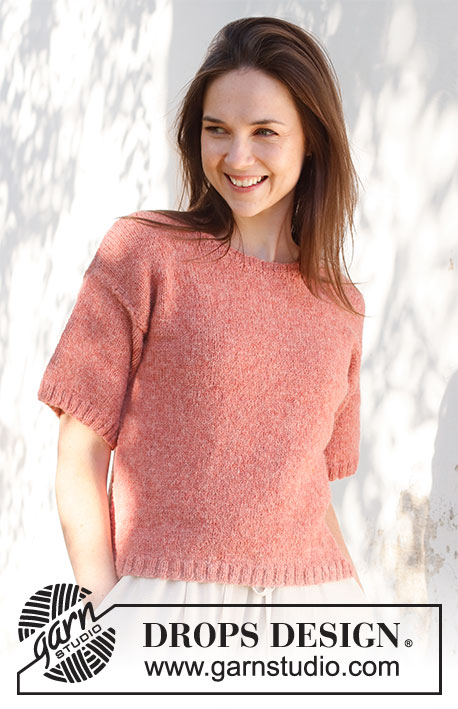 Cranberry Smoothie / DROPS 231-32 - Knitted top /T-shirt in DROPS Sky. The piece is worked bottom up with short sleeves. Sizes S - XXXL.