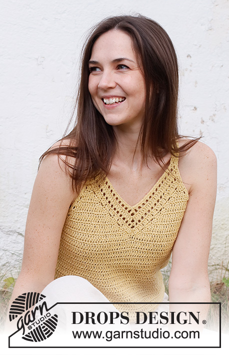 Country Cheer / DROPS 231-41 - Crocheted top in DROPS Belle. Piece is worked bottom up. Size: S - XXXL