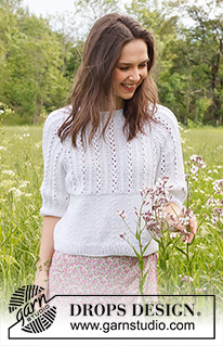 Lost in Summer Sweater / DROPS 231-49 - Stickad tröja i DROPS Muskat. Arbetet stickas uppifrån och ner med raglan, hålmönster och ¾ långa ärmar. Storlek S - XXXL.