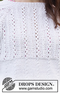 Lost in Summer Sweater / DROPS 231-49 - Stickad tröja i DROPS Muskat. Arbetet stickas uppifrån och ner med raglan, hålmönster och ¾ långa ärmar. Storlek S - XXXL.
