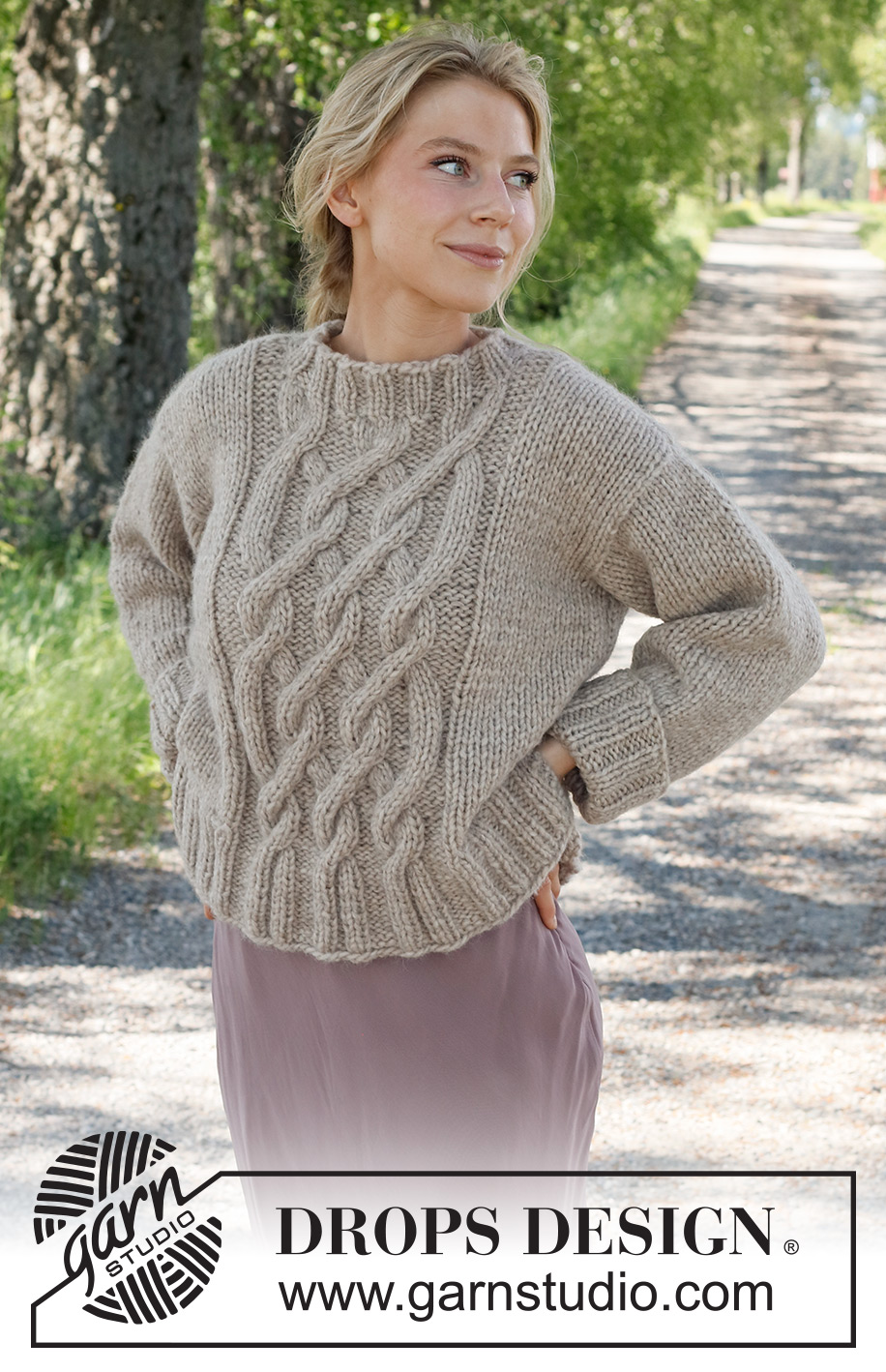 Countryside Road / DROPS 231-52 - Knitted jumper in DROPS Wish. Piece is knitted bottom up with cables. Size: S - XXXL