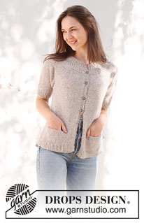 Daisy Lane Cardigan / DROPS 231-54 - Knitted jacket in DROPS Sky. Piece is knitted top down with round yoke, stockinette stitch, pockets, short sleeves and vents in the sides. Size XS – XXL.