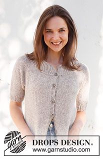 Daisy Lane Cardigan / DROPS 231-54 - Knitted jacket in DROPS Sky. Piece is knitted top down with round yoke, stockinette stitch, pockets, short sleeves and vents in the sides. Size XS – XXL.