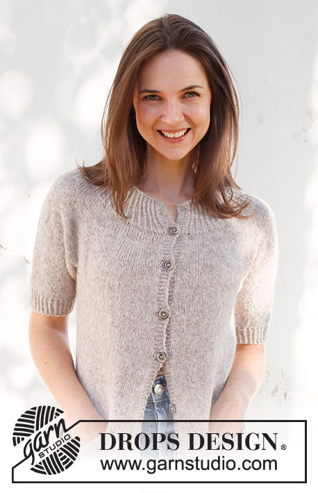 Daisy Lane Cardigan / DROPS 231-54 - Knitted jacket in DROPS Sky. Piece is knitted top down with round yoke, stockinette stitch, pockets, short sleeves and vents in the sides. Size XS – XXL.