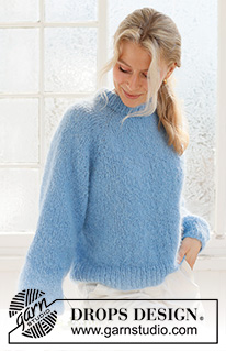 Blueberry Cream Sweater / DROPS 231-57 - Strikket genser i DROPS Melody. Arbeidet strikkes ovenfra og ned med dobbel halskant og raglan. Størrelse S - XXXL.