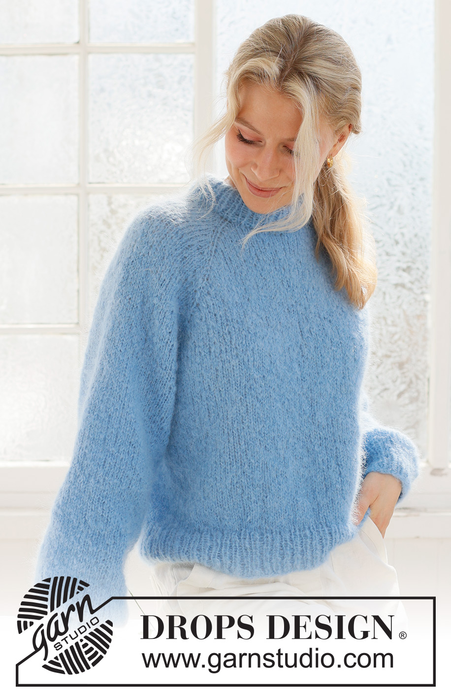 Blueberry Cream Sweater / DROPS 231-57 - Strikket genser i DROPS Melody. Arbeidet strikkes ovenfra og ned med dobbel halskant og raglan. Størrelse S - XXXL.