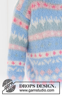 Mixed Berries Sweater / DROPS 231-58 - Knitted sweater in DROPS Melody. The piece is worked bottom up, with multi-colored pattern and double neck. Sizes XS - XXXL.