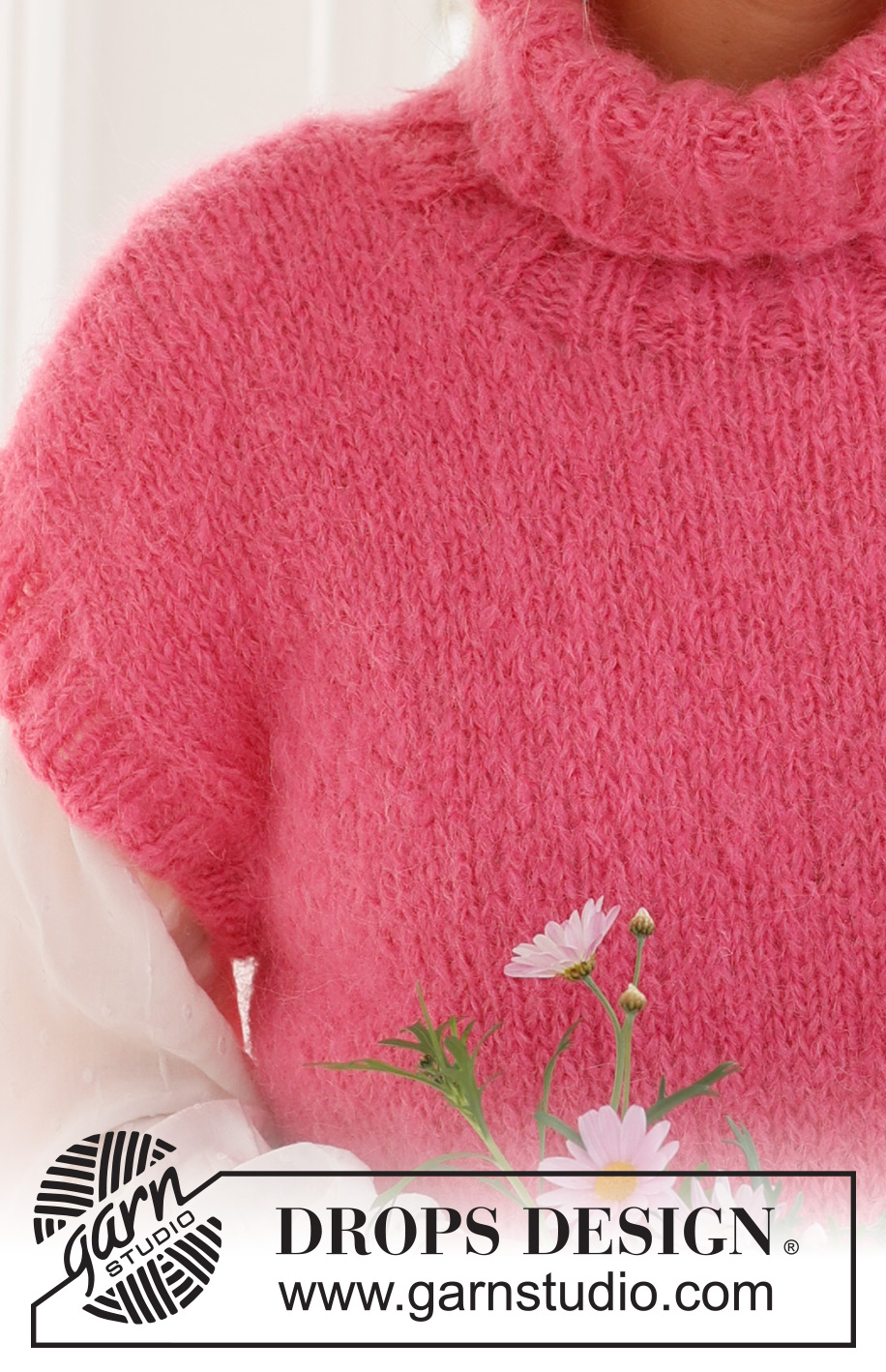 Cherry Sorbet Vest / DROPS 231-59 - Strikket vest i DROPS Melody. Arbejdet strikkes nedefra og op i glatstrik med høj hals og slids i siden. Størrelse S – XXXL.