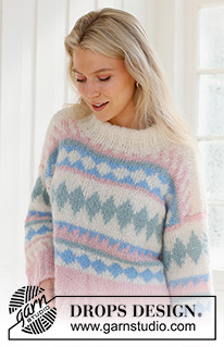 Berries and Cream Sweater / DROPS 231-60 - DROPS Melody lõngast alt üles kootud mitmevärvilise mustriga ja topeltkraega dzemper suurustele XS kuni XXXL