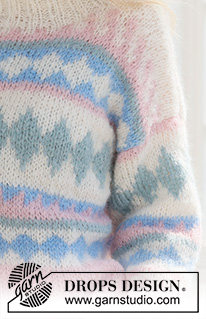 Berries and Cream Sweater / DROPS 231-60 - DROPS Melody lõngast alt üles kootud mitmevärvilise mustriga ja topeltkraega dzemper suurustele XS kuni XXXL