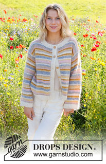 Pastel Spring Cardigan / DROPS 231-8 - Strikket cardigan i DROPS Melody. Arbejdet strikkes nedefra og op med striber og glatstrik. Størrelse S - XXXL.