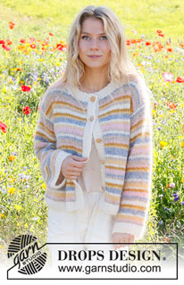 Pastel Spring Cardigan / DROPS 231-8 - Strikket cardigan i DROPS Melody. Arbejdet strikkes nedefra og op med striber og glatstrik. Størrelse S - XXXL.