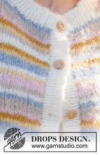 Pastel Spring Cardigan / DROPS 231-8 - Strikket cardigan i DROPS Melody. Arbejdet strikkes nedefra og op med striber og glatstrik. Størrelse S - XXXL.