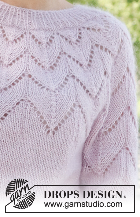 Wishing Well / DROPS 231-9 - Knitted jumper in DROPS Alpaca and DROPS Kid-Silk. The piece is worked top down with round yoke and lace pattern. Sizes S - XXXL.