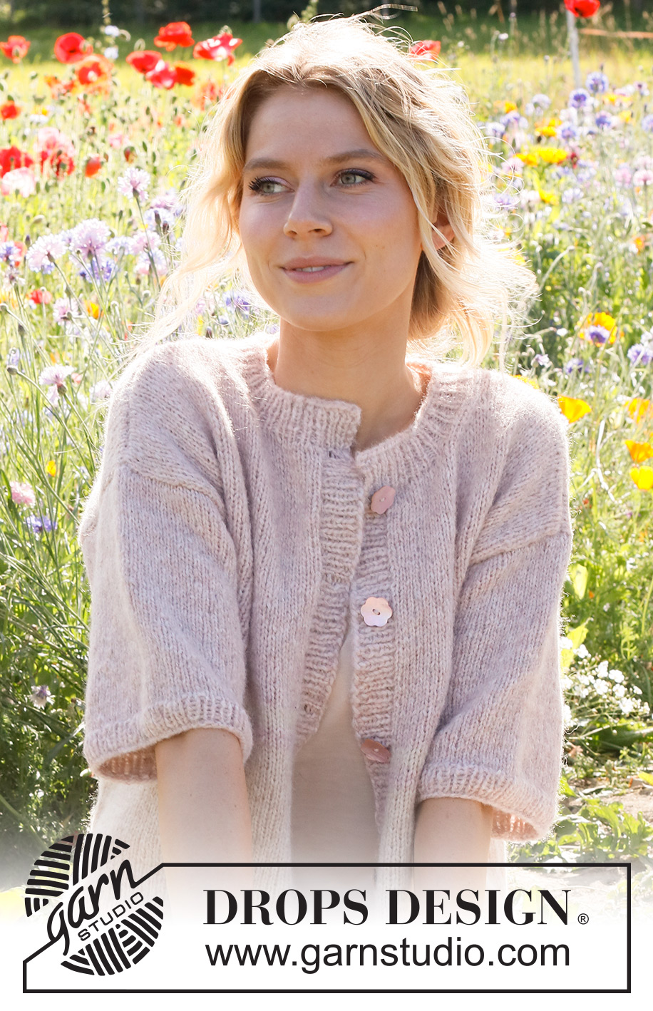 Dream in Rose Cardigan / DROPS 232-14 - Stickad kofta i DROPS Air. Arbetet stickas nedifrån och upp med ränder, slätstickning och ¾ långa ärmar. Storlek S - XXXL.