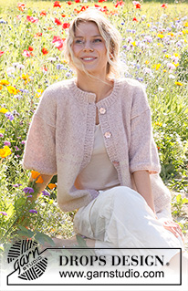 Dream in Rose Cardigan / DROPS 232-14 - Stickad kofta i DROPS Air. Arbetet stickas nedifrån och upp med ränder, slätstickning och ¾ långa ärmar. Storlek S - XXXL.