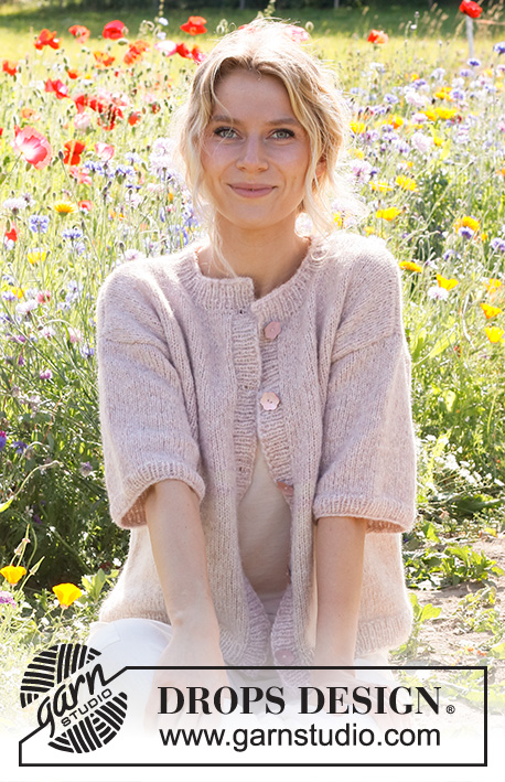 Dream in Rose Cardigan / DROPS 232-14 - Stickad kofta i DROPS Air. Arbetet stickas nedifrån och upp med ränder, slätstickning och ¾ långa ärmar. Storlek S - XXXL.