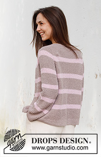 Desert Mirage Cardigan / DROPS 232-15 - Gilet tricoté de haut en bas avec emmanchures raglan, point de sable et rayures, en DROPS Nord. Du S au XXXL