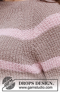 Desert Mirage / DROPS 232-16 - Sweter na drutach przerabiany od góry do dołu z reglanowymi rękawami, z wzorem ziarna piasku, w paski, z włóczki DROPS Nord. Od S do XXXL