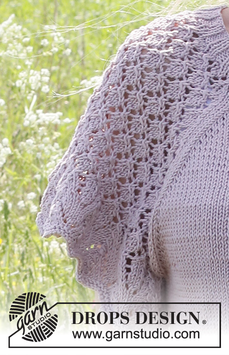 Race the Wind Jacket / DROPS 232-17 - Strikket cardigan i DROPS Muskat. Arbejdet strikkes nedefra og op med raglan, hulmønster og korte ærmer. Størrelse S – XXXL.