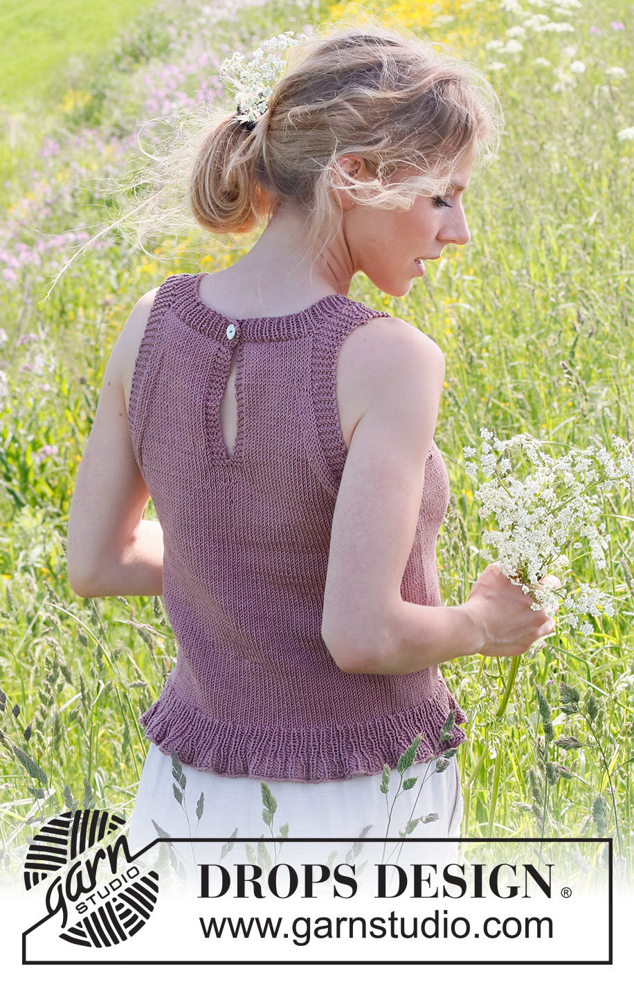 Plum Perfect / DROPS 232-20 - Knitted top in DROPS Muskat. The piece is worked bottom up in stockinette stitch with a flounce-edge. Sizes S - XXXL.