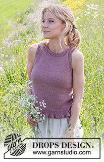 Plum Perfect / DROPS 232-20 - Knitted top in DROPS Muskat. The piece is worked bottom up in stockinette stitch with a flounce-edge. Sizes S - XXXL.