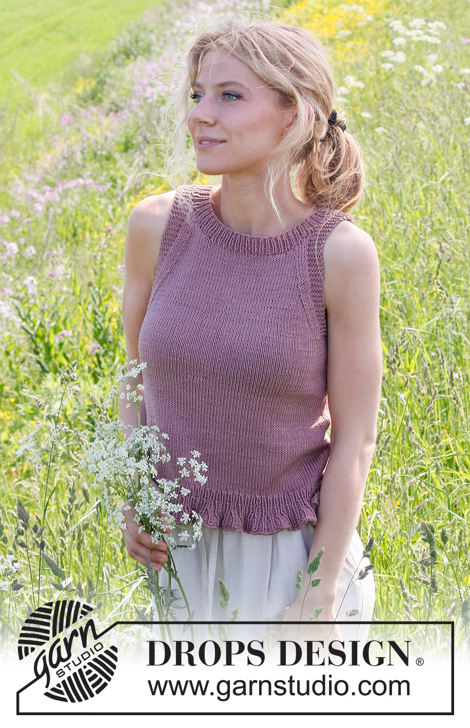 Plum Perfect / DROPS 232-20 - Knitted top in DROPS Muskat. The piece is worked bottom up in stockinette stitch with a flounce-edge. Sizes S - XXXL.