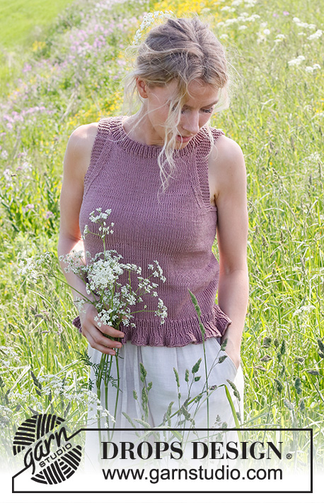 Plum Perfect / DROPS 232-20 - Knitted top in DROPS Muskat. The piece is worked bottom up in stockinette stitch with a flounce-edge. Sizes S - XXXL.