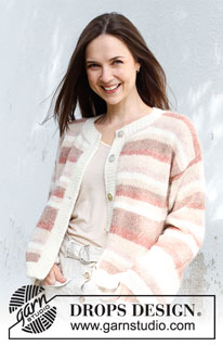 Mars Sunrise / DROPS 232-22 - Strikket cardigan i DROPS Air. Arbejdet strikkes nedefra og op med striber og glatstrik. Størrelse S - XXXL.