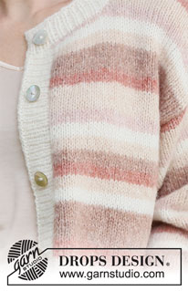 Mars Sunrise / DROPS 232-22 - Strikket cardigan i DROPS Air. Arbejdet strikkes nedefra og op med striber og glatstrik. Størrelse S - XXXL.
