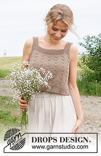 Midsummer's Day / DROPS 232-24 - Strikket top / singlet i DROPS Cotton Light. Arbejdet strikkes nedefra og op med relief mønster. Størrelse S - XXXL.