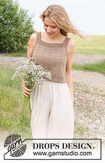 Midsummer's Day / DROPS 232-24 - Strikket top / singlet i DROPS Cotton Light. Arbejdet strikkes nedefra og op med relief mønster. Størrelse S - XXXL.