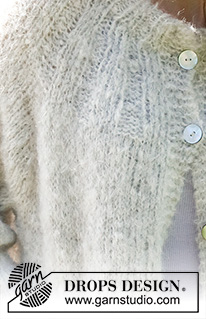 Falling Fog Cardigan / DROPS 232-30 - Knitted jacket in DROPS Melody. The piece is worked top down with round yoke, double neck and pockets. Sizes XS - XXL.
