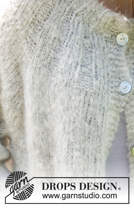 Falling Fog Cardigan / DROPS 232-30 - Knitted jacket in DROPS Melody. The piece is worked top down with round yoke, double neck and pockets. Sizes XS - XXL.
