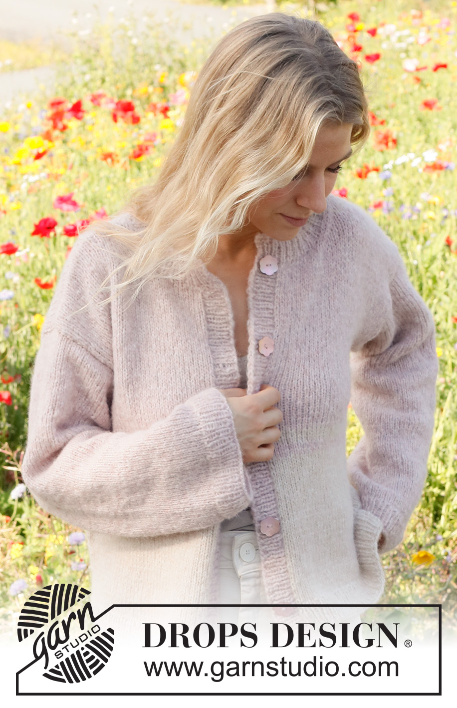 Dusky Rose Cardigan / DROPS 232-33 - Knitted jacket in DROPS Air. The piece is worked bottom up with stripes. Sizes S - XXXL.