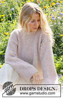 Dusky Rose / DROPS 232-34 - Strikket bluse i DROPS Air. Arbejdet strikkes nedefra og op med striber og glatstrik. Størrelse S - XXXL.