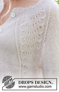 Wave Romance Cardigan / DROPS 232-4 - Knitted jacket in 2 strands DROPS Kid-Silk. The piece is worked top down with raglan and wave-pattern. Sizes S - XXXL.