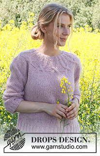 Sommerflørt / DROPS 232-41 - Maglione lavorato ai ferri in DROPS Soft Tweed e DROPS Kid-Silk. Lavorato dall’alto in basso con sprone rotondo, maniche a ¾ e trecce. Taglie: S – XXXL.