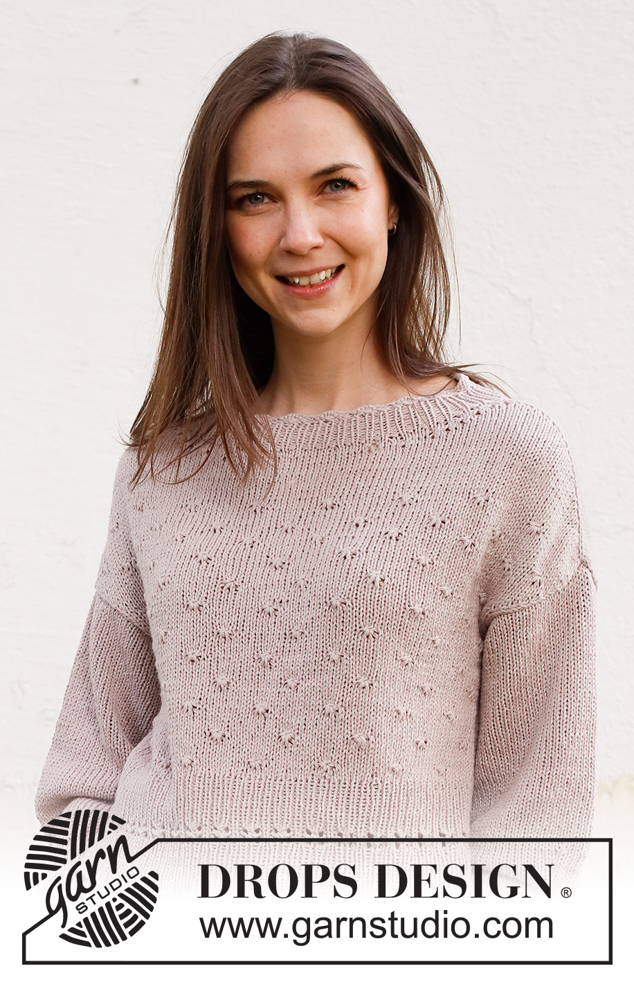 Open Windows / DROPS 232-43 - Knitted jumper in DROPS Belle or DROPS Daisy. Piece is knitted top down in stocking stitch with saddle shoulders and bobbles. Size: S - XXXL