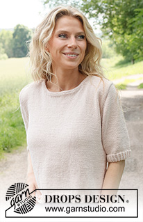 Evening Walk Top / DROPS 232-47 - Knitted sweater in DROPS Cotton Merino. The piece is worked bottom up in stockinette stitch with short sleeves. Sizes S - XXXL.