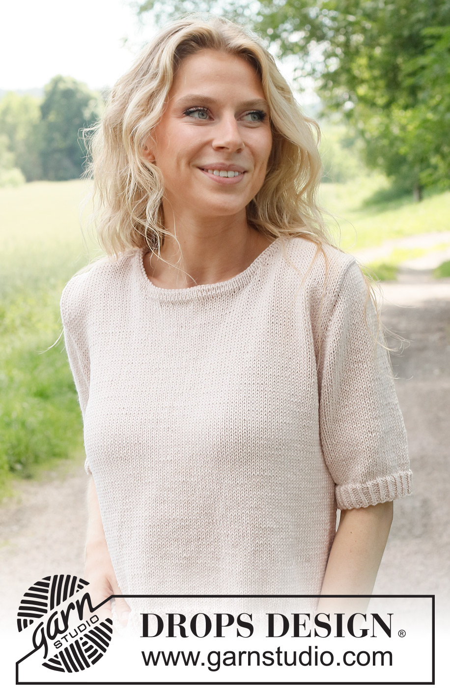 Evening Walk Top / DROPS 232-47 - Knitted sweater in DROPS Cotton Merino. The piece is worked bottom up in stockinette stitch with short sleeves. Sizes S - XXXL.