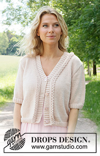 Evening Walk Cardigan / DROPS 232-48 - Strikket cardigan i DROPS Cotton Merino. Arbejdet strikkes nedenfra og op i glatstrik med korte ærmer og flæsekant. Størrelse S - XXXL.