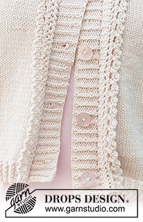 Evening Walk Cardigan / DROPS 232-48 - Strikket cardigan i DROPS Cotton Merino. Arbejdet strikkes nedenfra og op i glatstrik med korte ærmer og flæsekant. Størrelse S - XXXL.