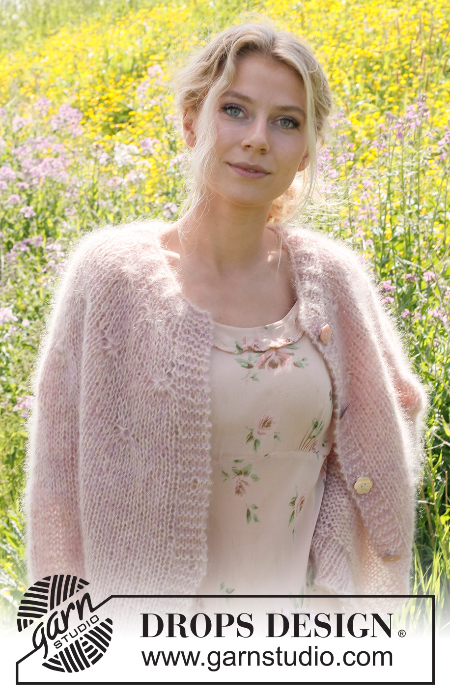 Misty Rose Cardigan / DROPS 232-5 - Knitted jacket in 4 strands DROPS Kid-Silk. The piece is worked top down, with round yoke and balloon sleeves. Sizes S - XXXL.