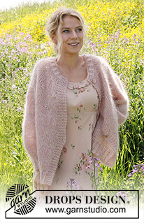Misty Rose Cardigan / DROPS 232-5 - Knitted jacket in 4 strands DROPS Kid-Silk. The piece is worked top down, with round yoke and balloon sleeves. Sizes S - XXXL.