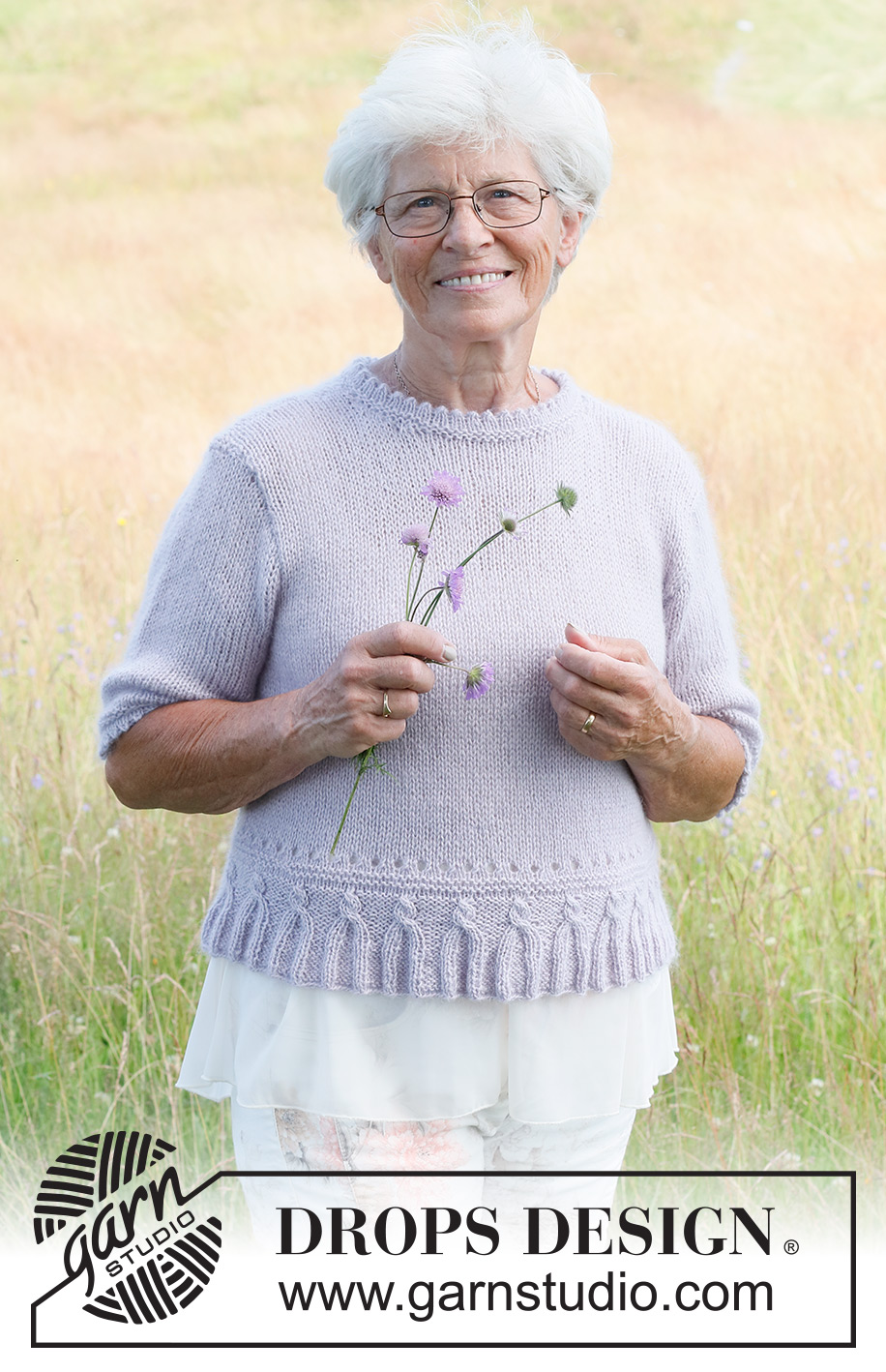 Provence Purple / DROPS 232-51 - Knitted jumper in DROPS Alpaca and DROPS Kid-Silk. The piece is worked bottom up with short sleeves and double neck. Sizes S - XXXL.